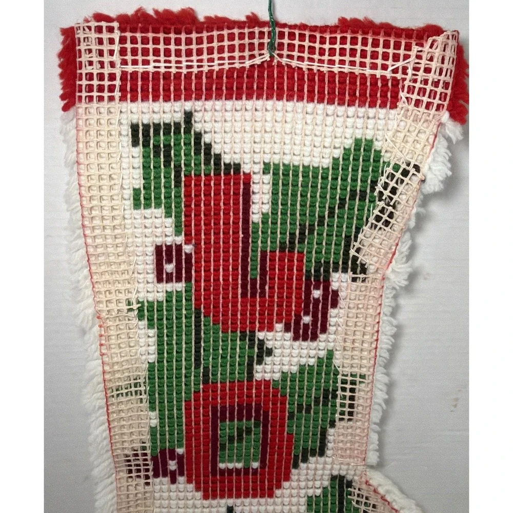 Vintage Handmade Latch Hook Rug Christmas Stocking